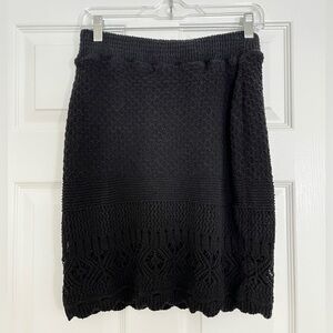 Anthropologie NWT black sweater knit skirt with scalloped hem, Small